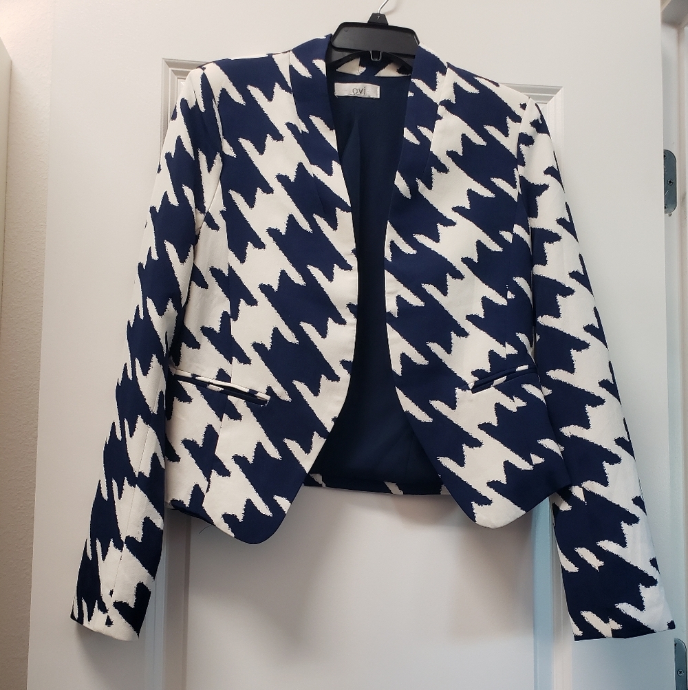 Ovi Navy and White Houndstooth Blazer
